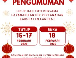 PENGUMUMAN : Libur Nasional Tahun Baru Imlek dan Cuti Bersama Pelayanan Kantor Pertanahan Kabupaten Langkat diliburkan Sementara 